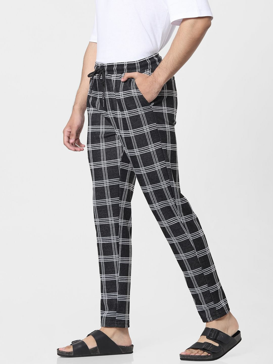 Black Mid Rise Check Pants