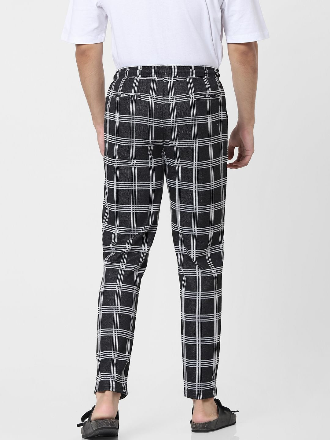 Black Mid Rise Check Pants