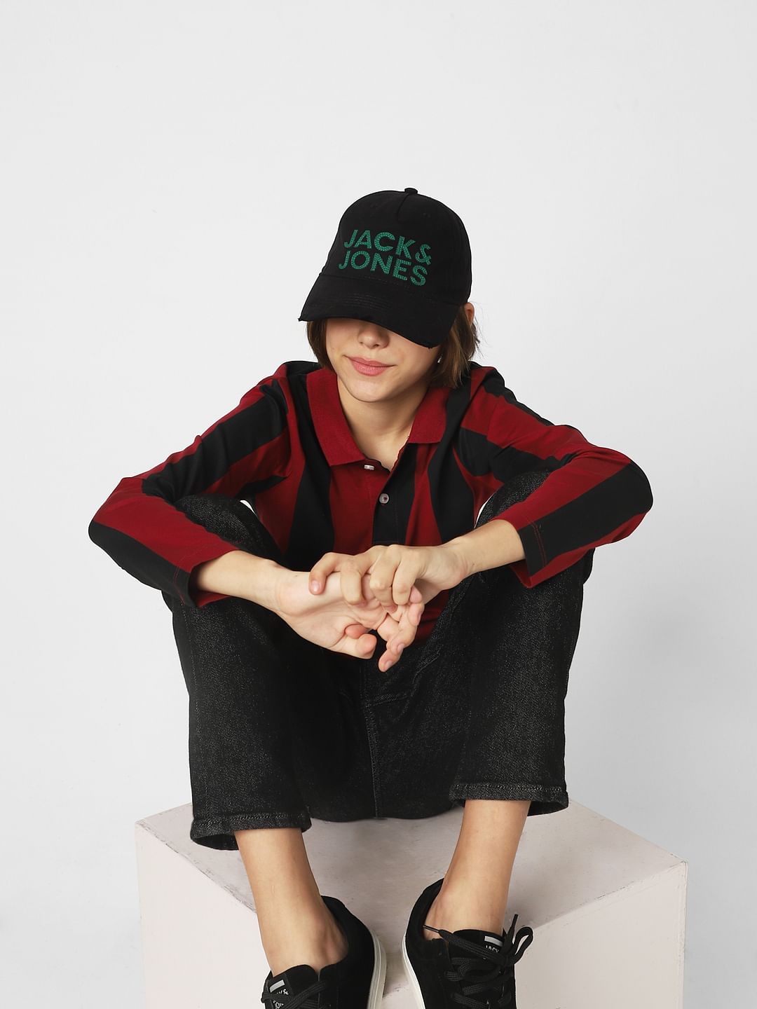 Boys Black Logo Print Baseball Cap