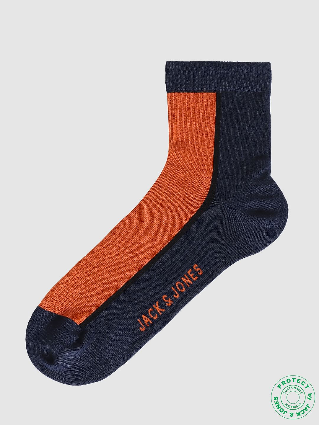 Navy Blue & Orange Colourblocked Socks