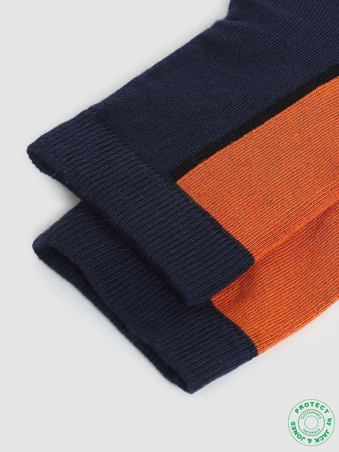 Navy Blue & Orange Colourblocked Socks