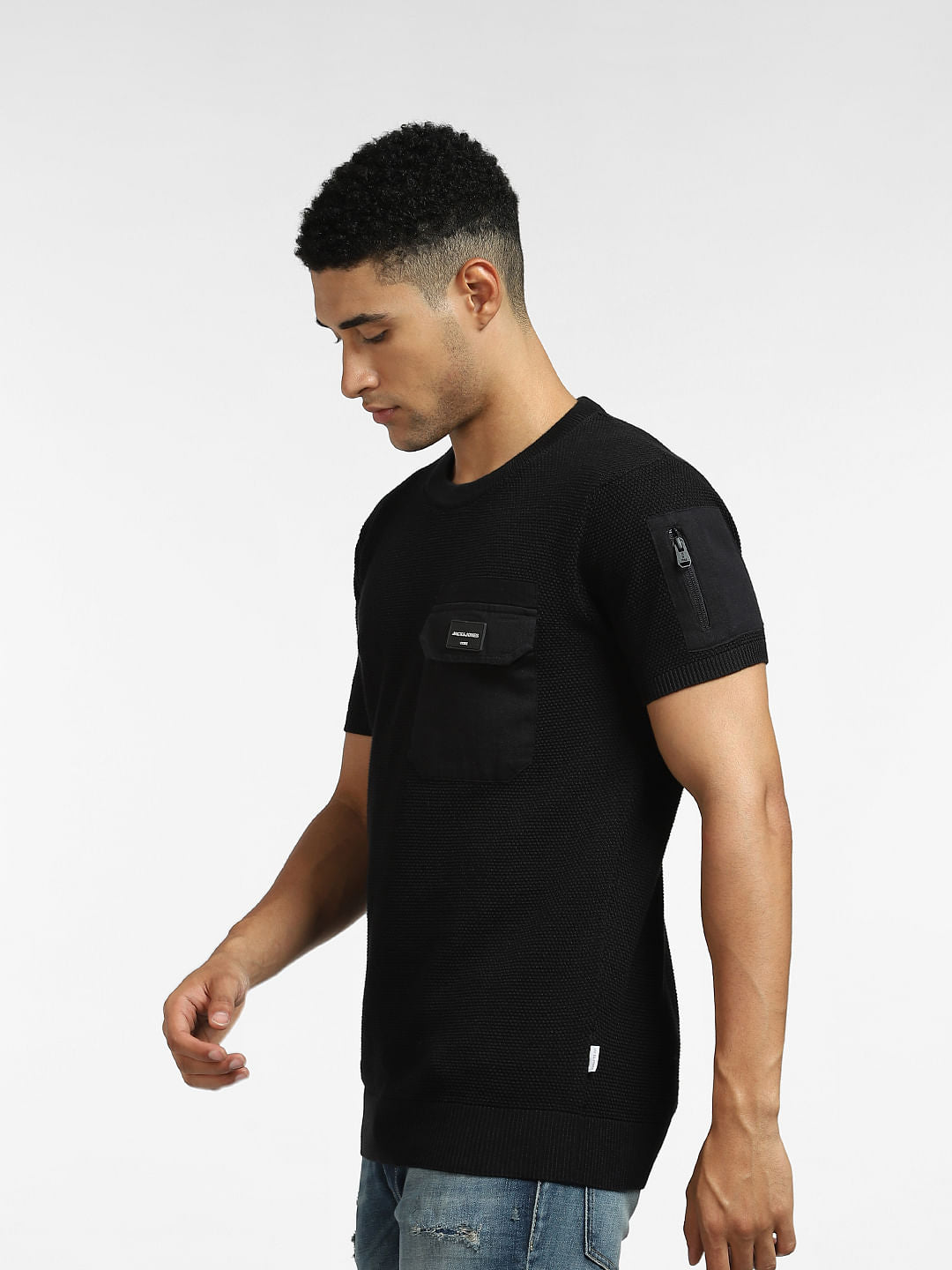 Black Knit Crew Neck T-shirt