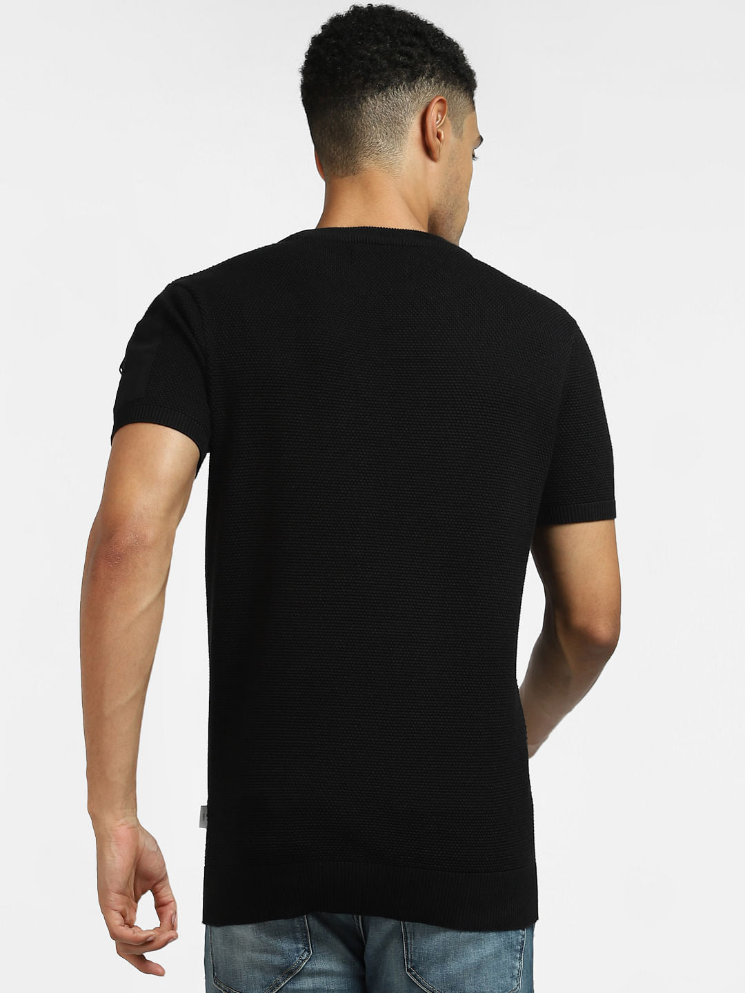 Black Knit Crew Neck T-shirt
