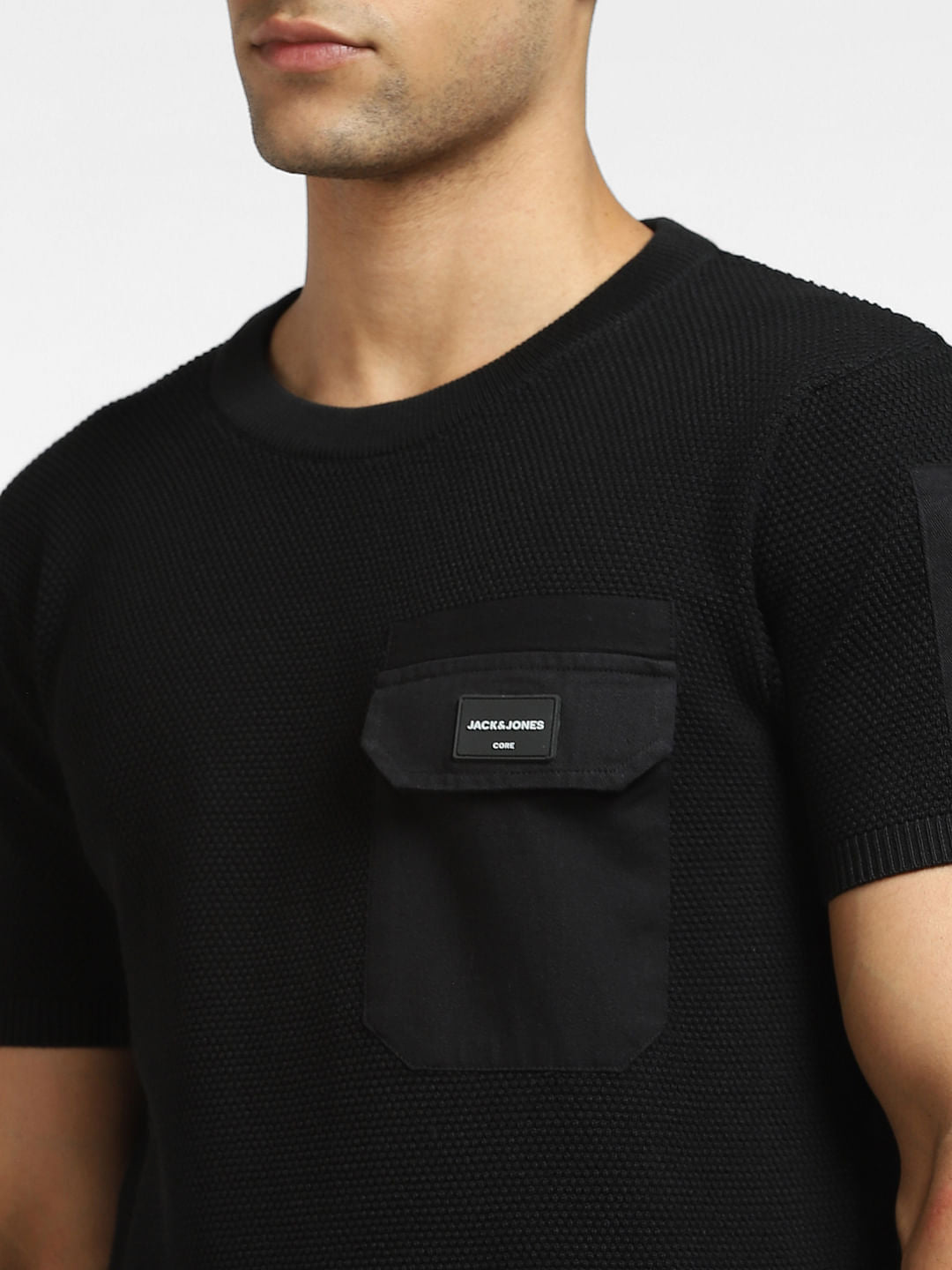 Black Knit Crew Neck T-shirt