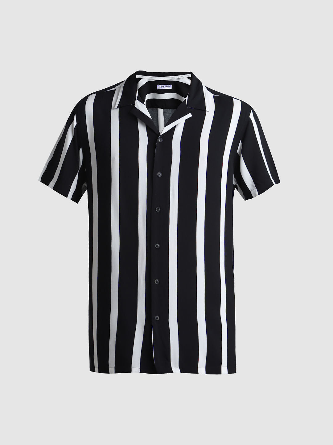 Black Striped Short Sleeves Shirt