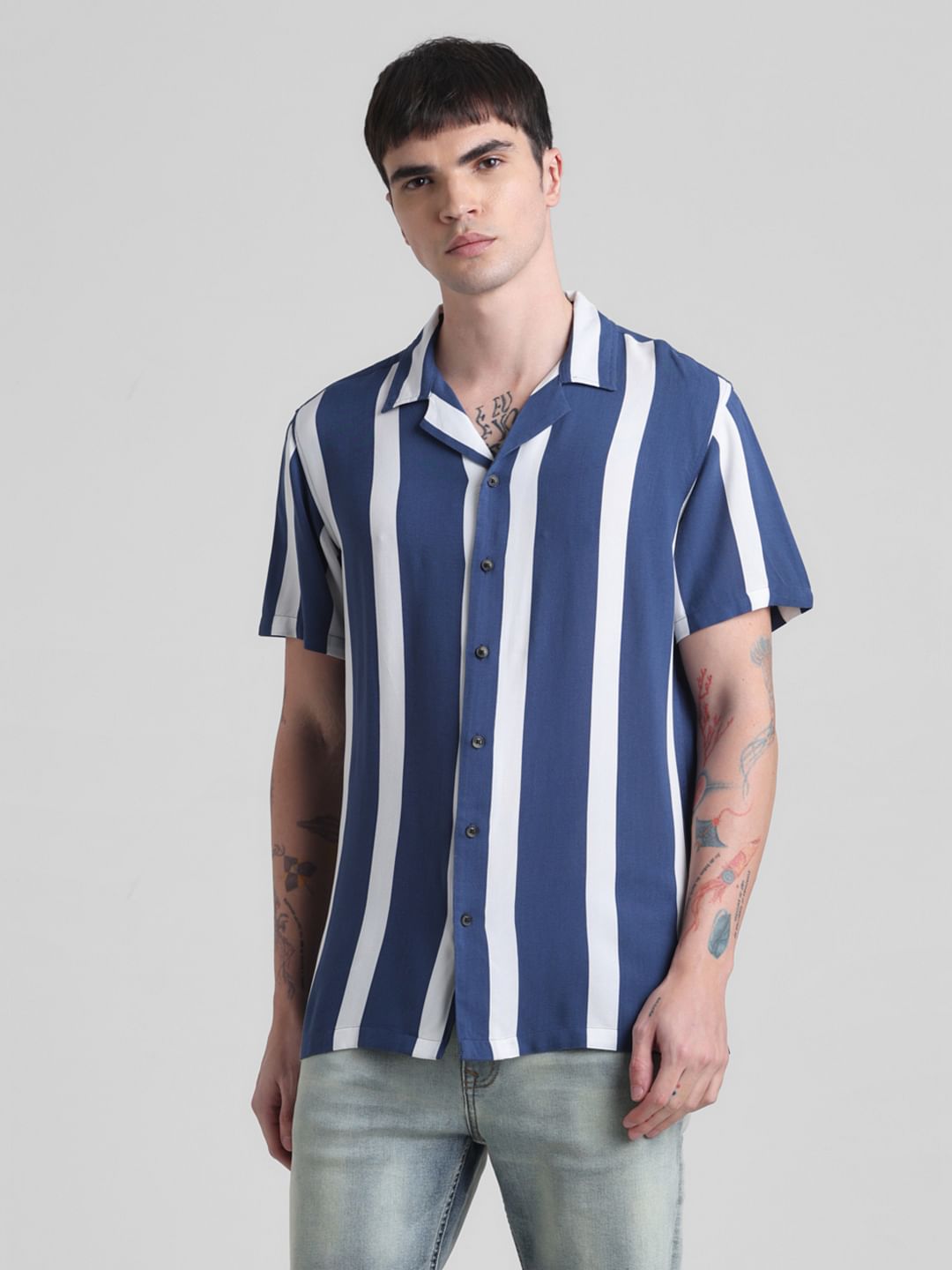 Blue Striped Short Sleeves Shirt