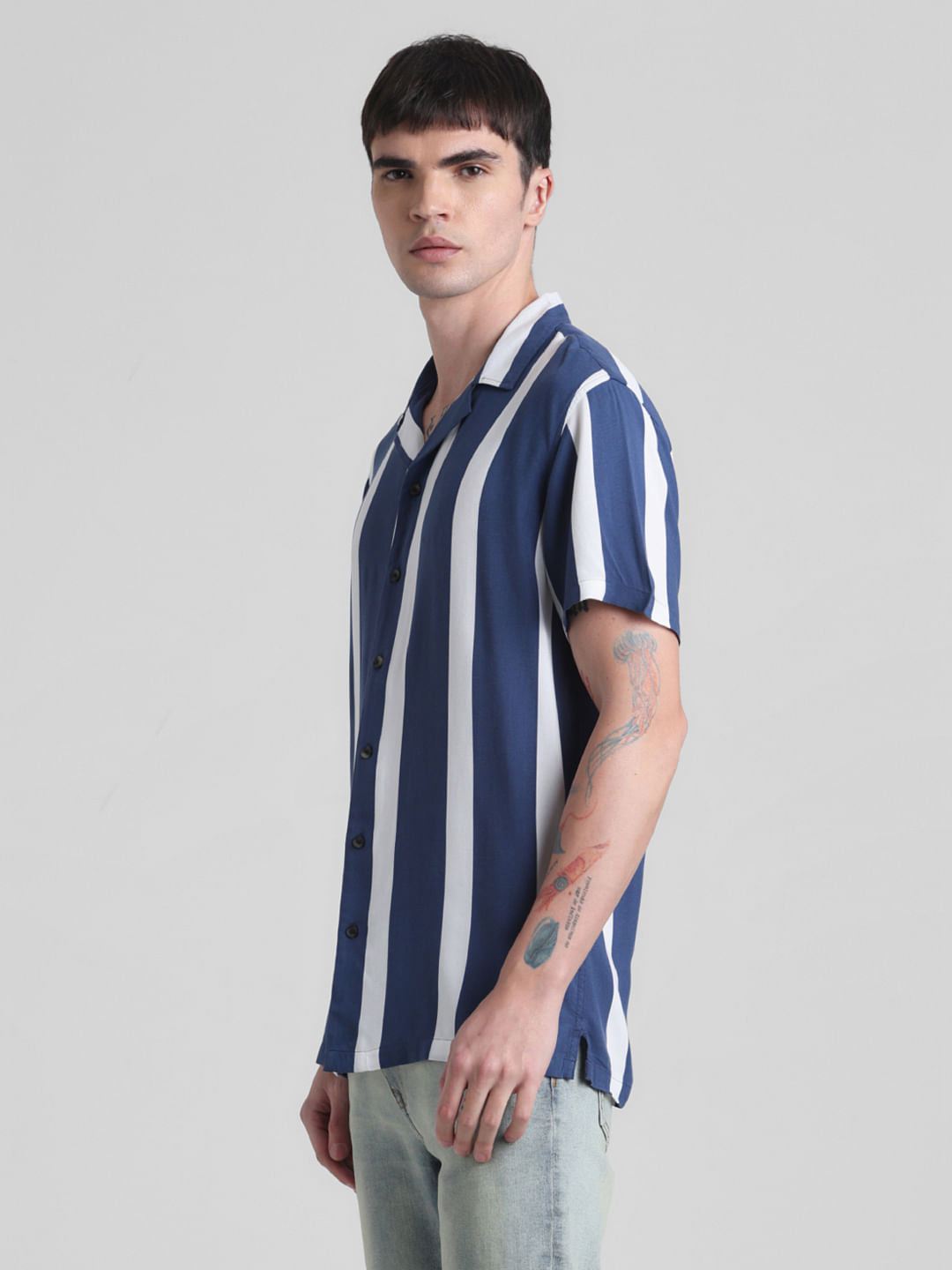 Blue Striped Short Sleeves Shirt