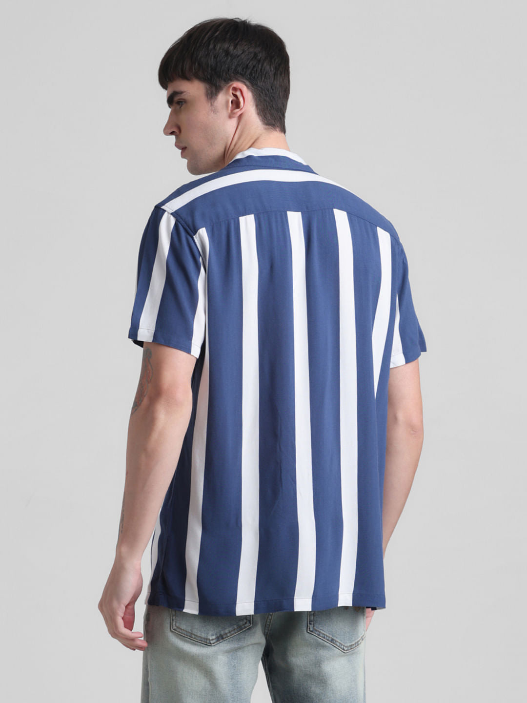 Blue Striped Short Sleeves Shirt