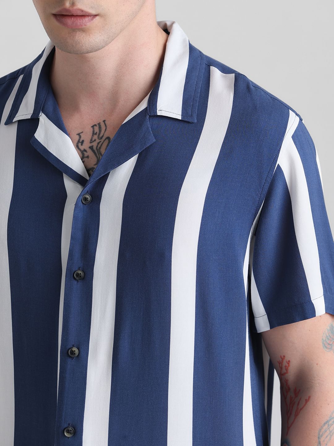 Blue Striped Short Sleeves Shirt