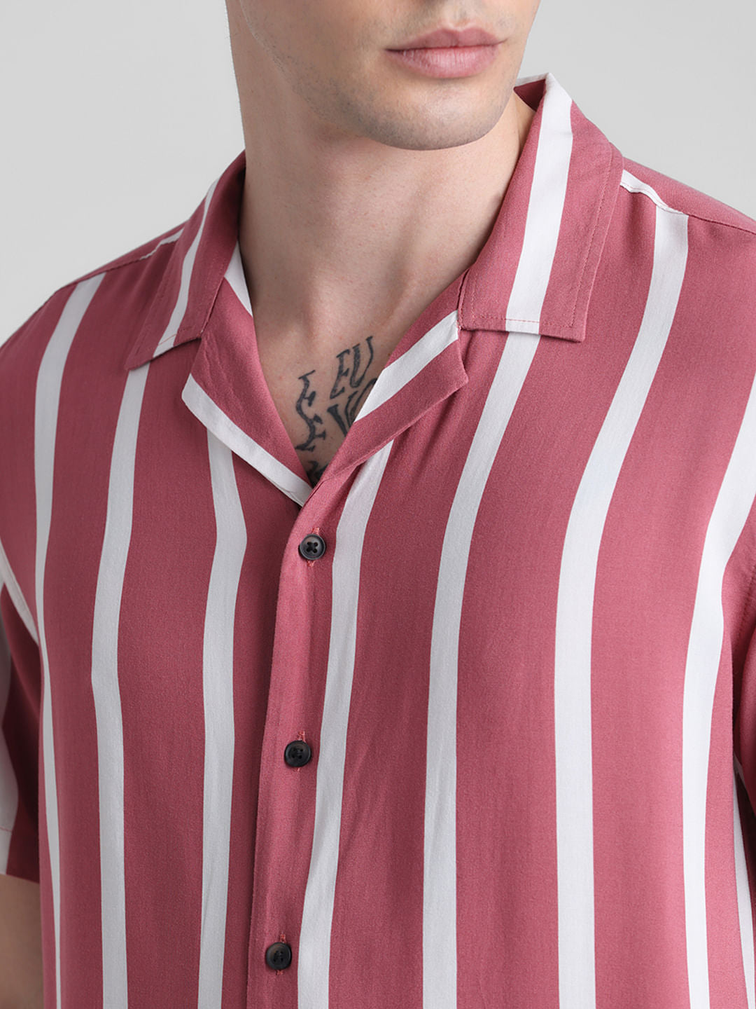 Pink Striped Short Sleeves Shirt