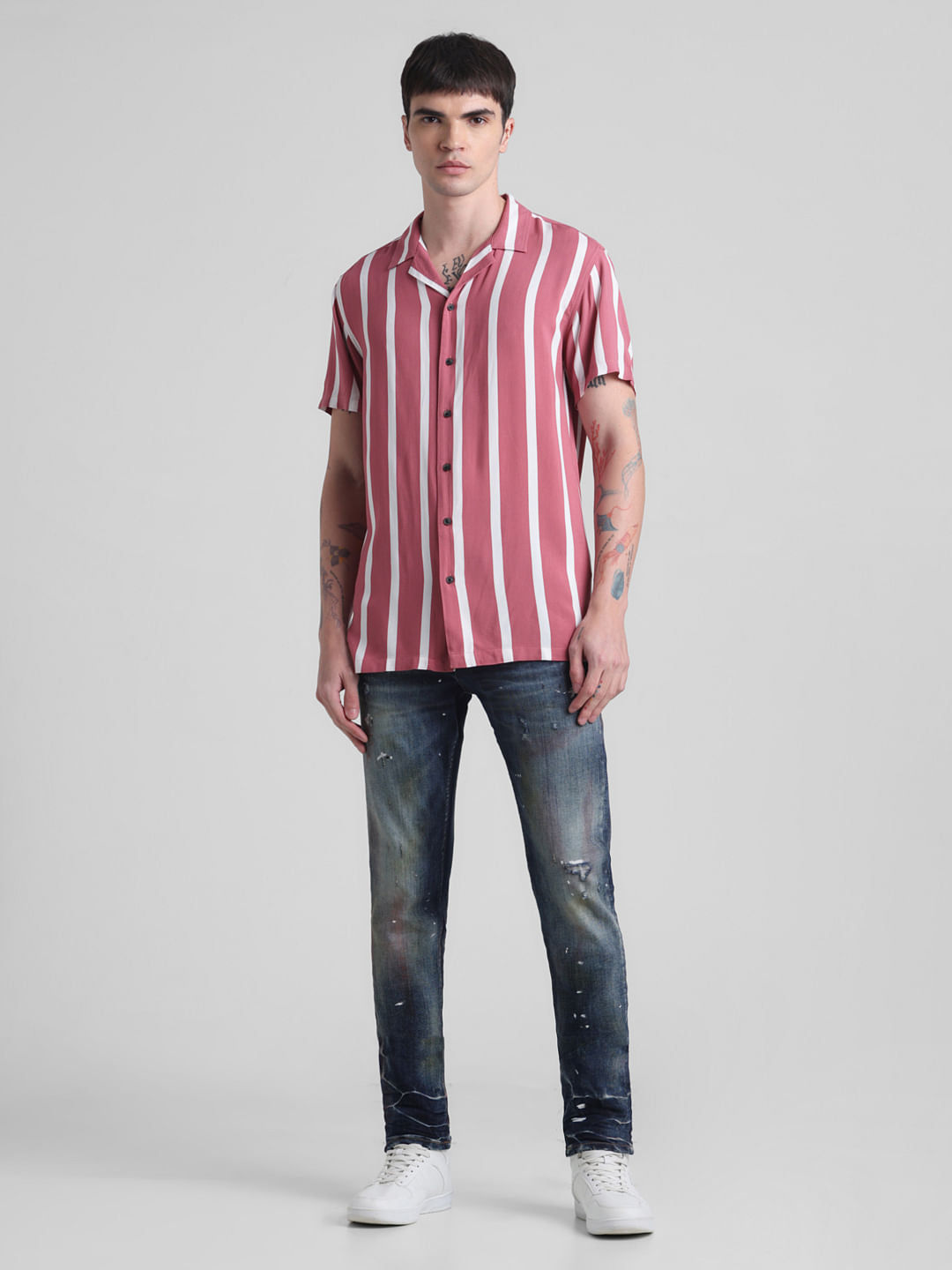 Pink Striped Short Sleeves Shirt