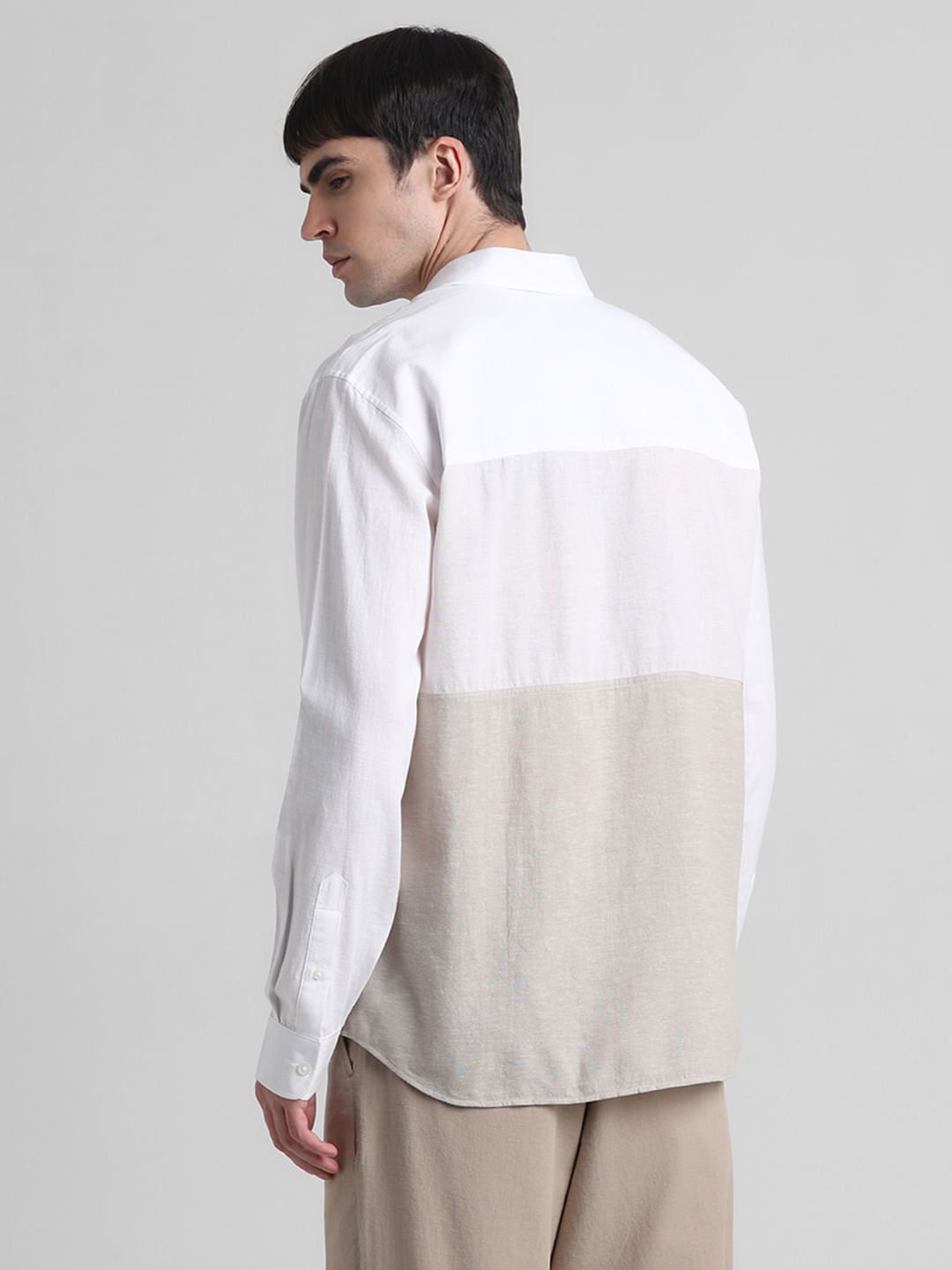 Beige Colourblocked Full Sleeves Shirt