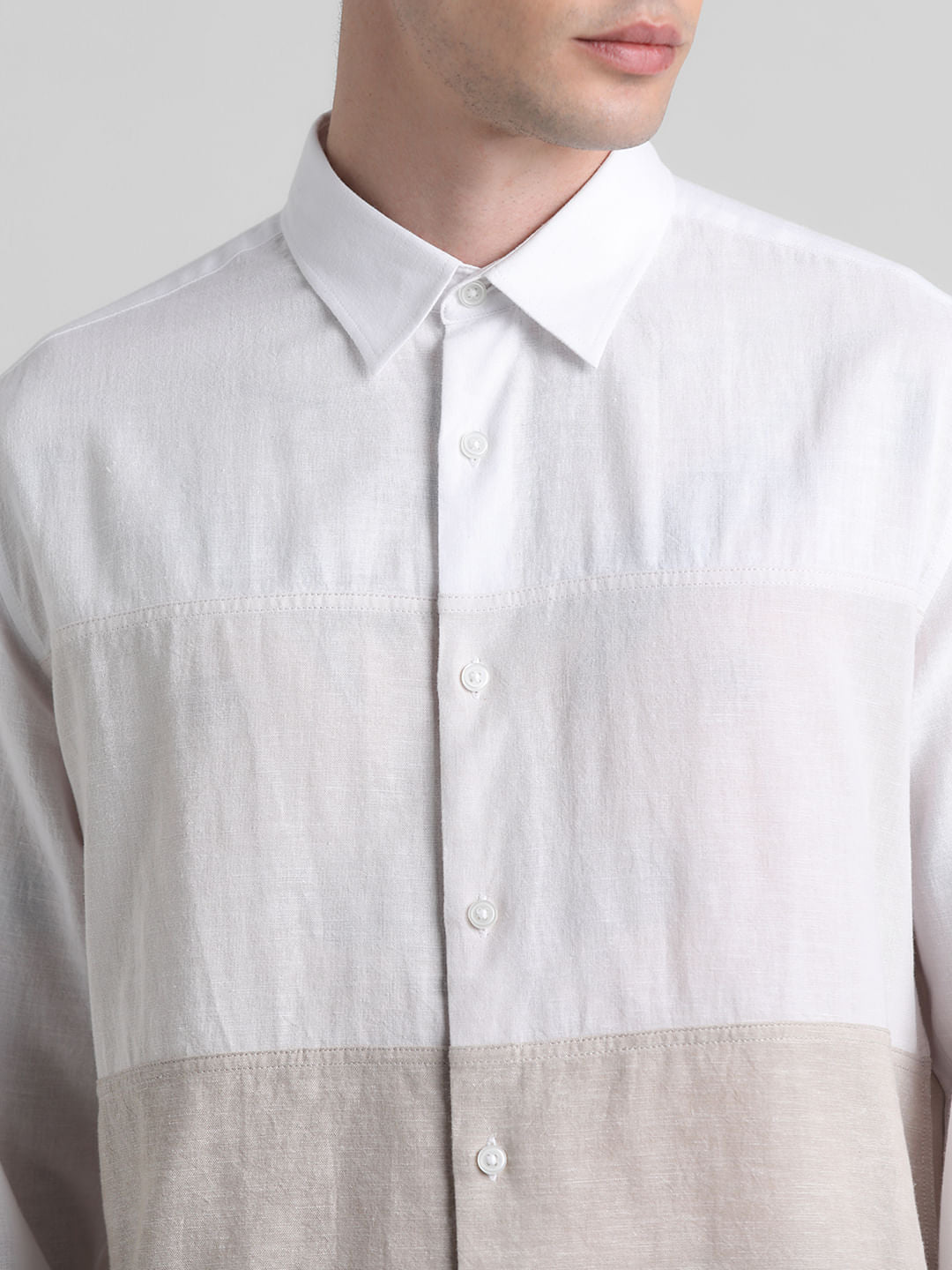 Beige Colourblocked Full Sleeves Shirt