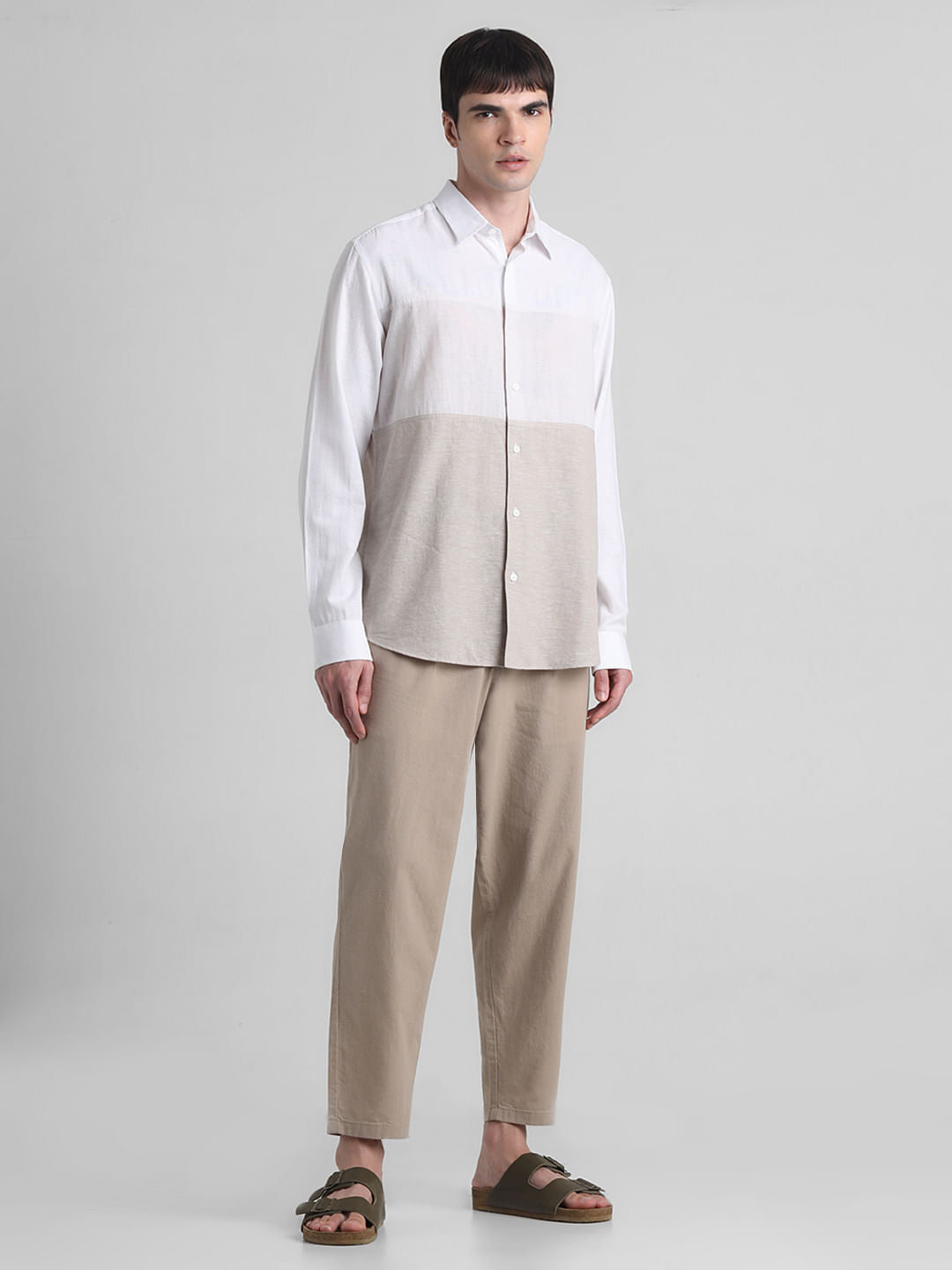 Beige Colourblocked Full Sleeves Shirt