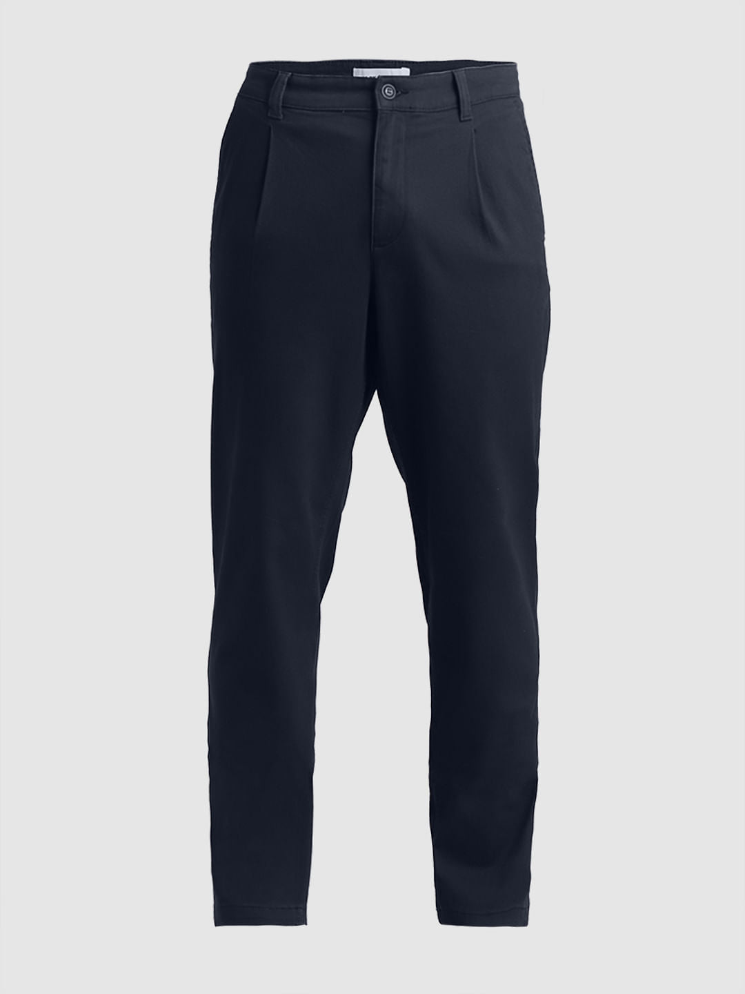 Navy Blue Mid Rise Pleated Chinos
