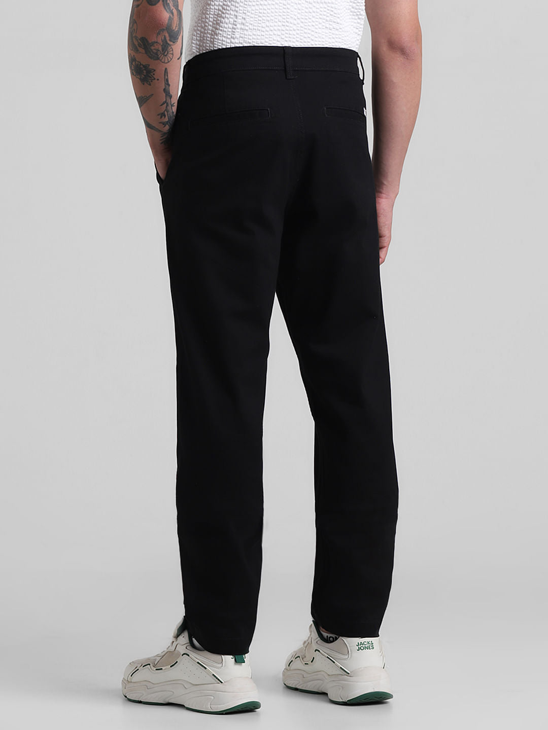 Black Mid Rise Pleated Chinos