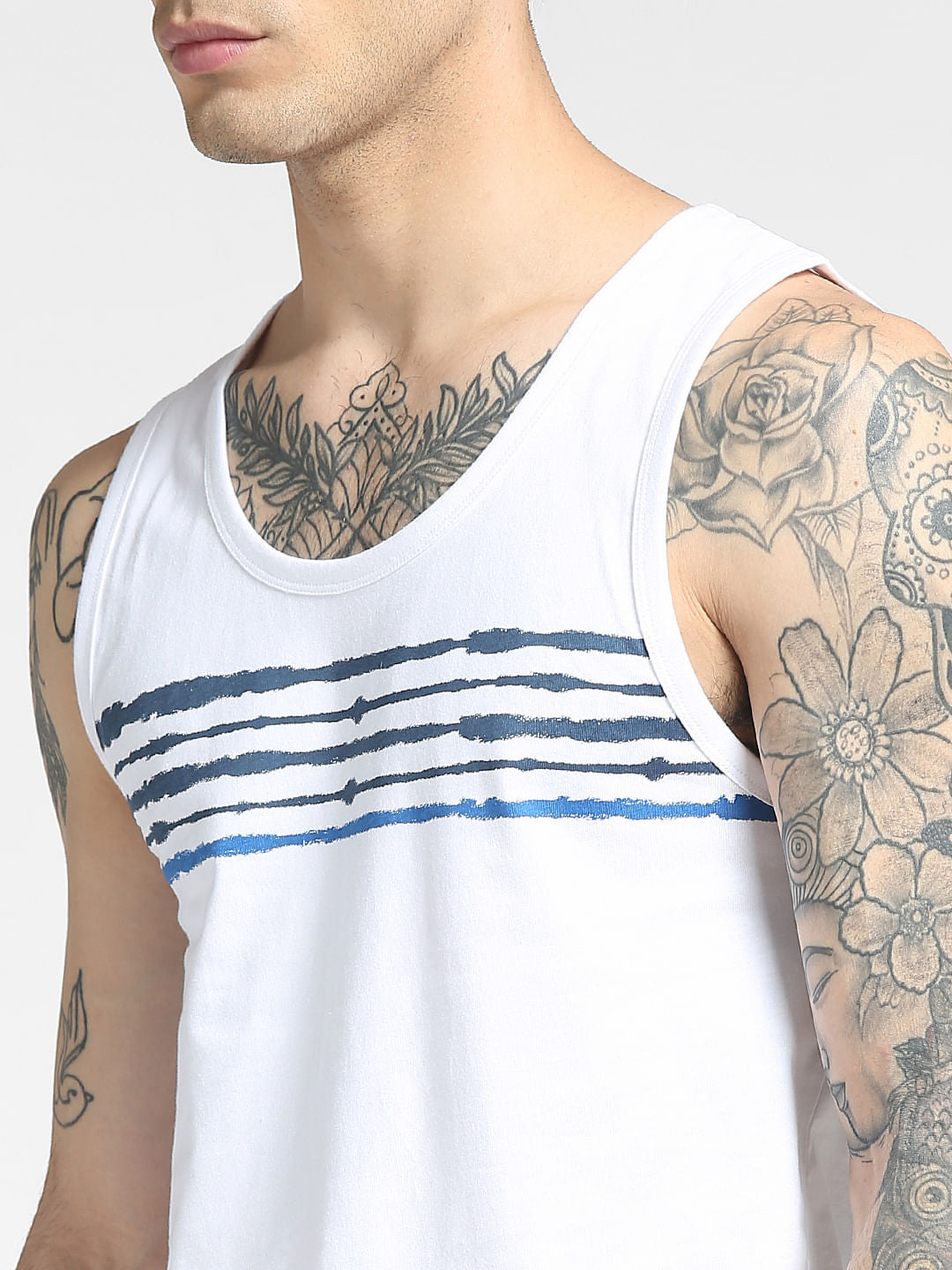 White Printed Sleeveless T-shirt