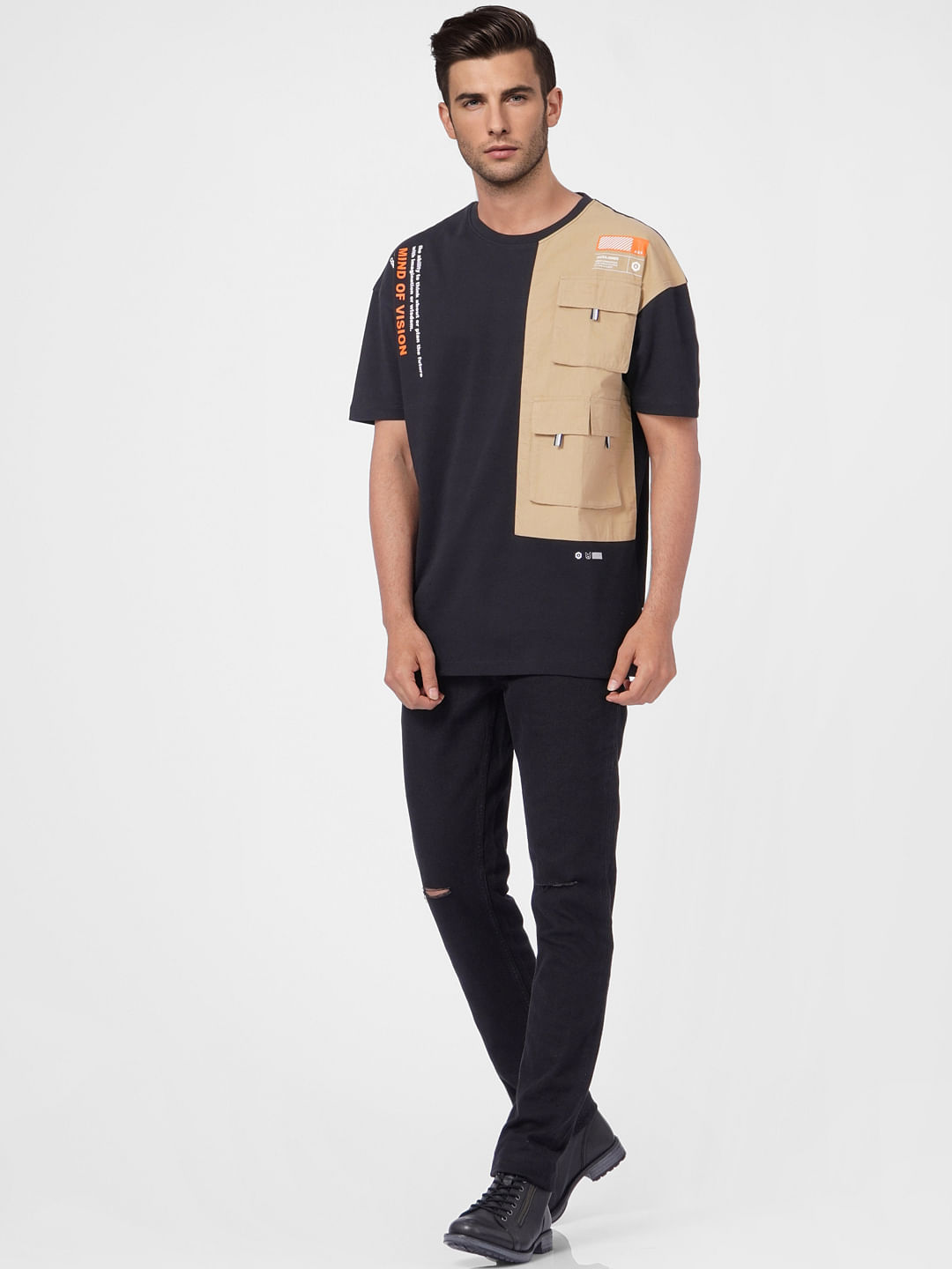 Black Patch Pocket Crew Neck T-shirt