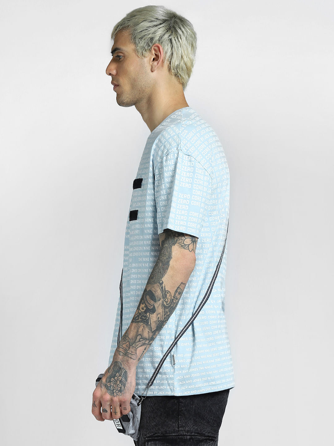 Blue Text Print Crew Neck T-shirt
