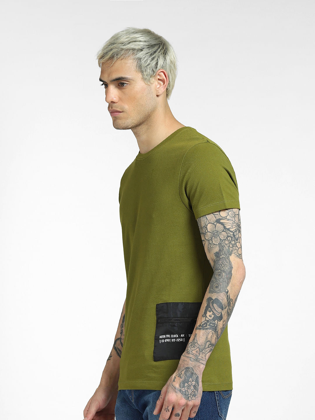 Green Patch Pocket Crew Neck T-shirt