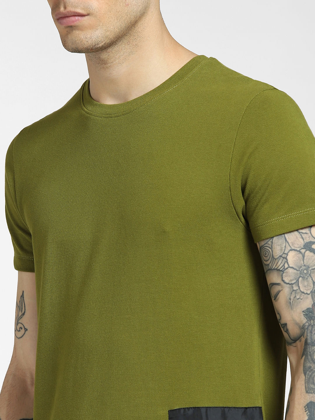 Green Patch Pocket Crew Neck T-shirt