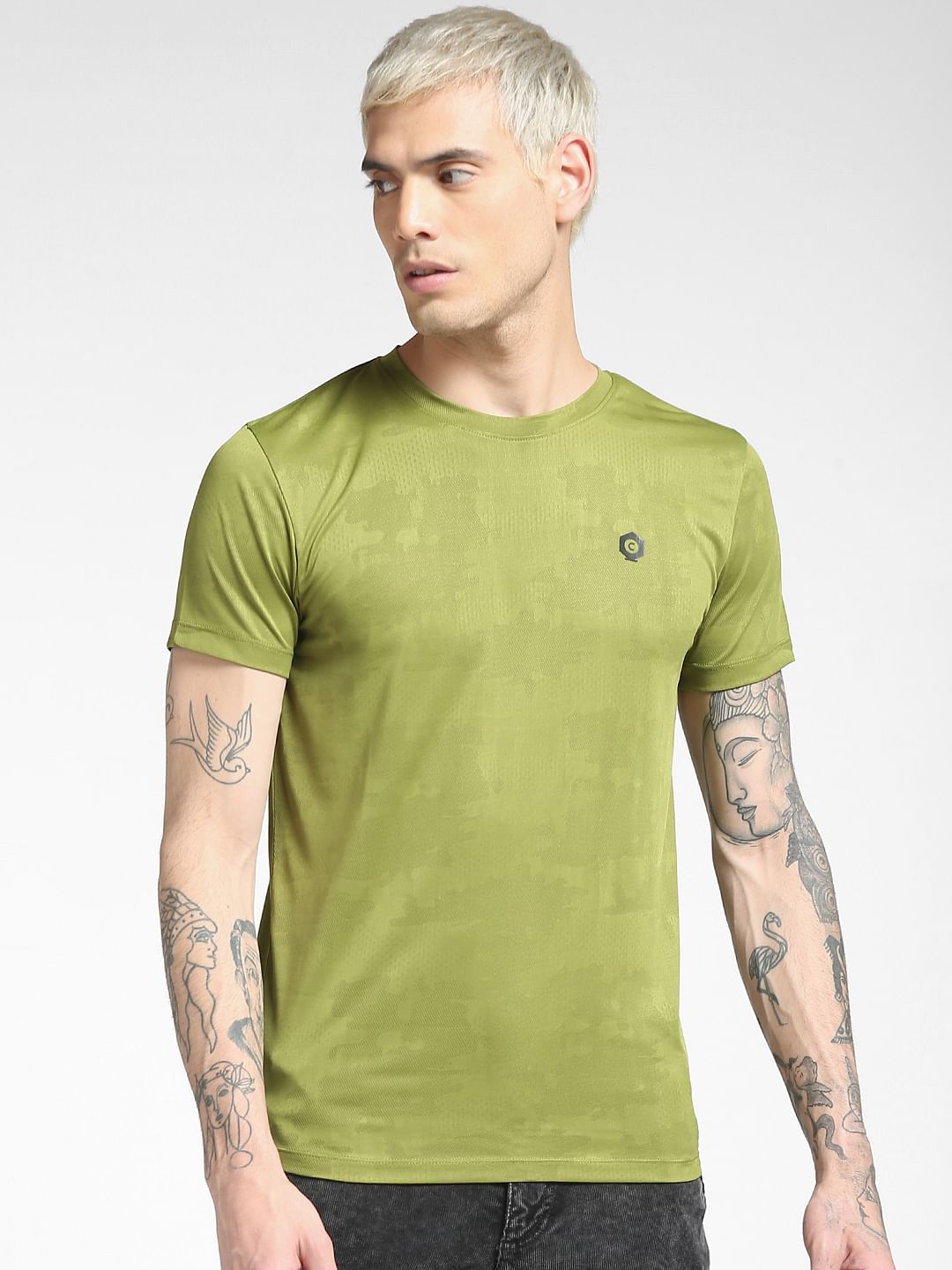 Green Jacquard Crew Neck T-shirt
