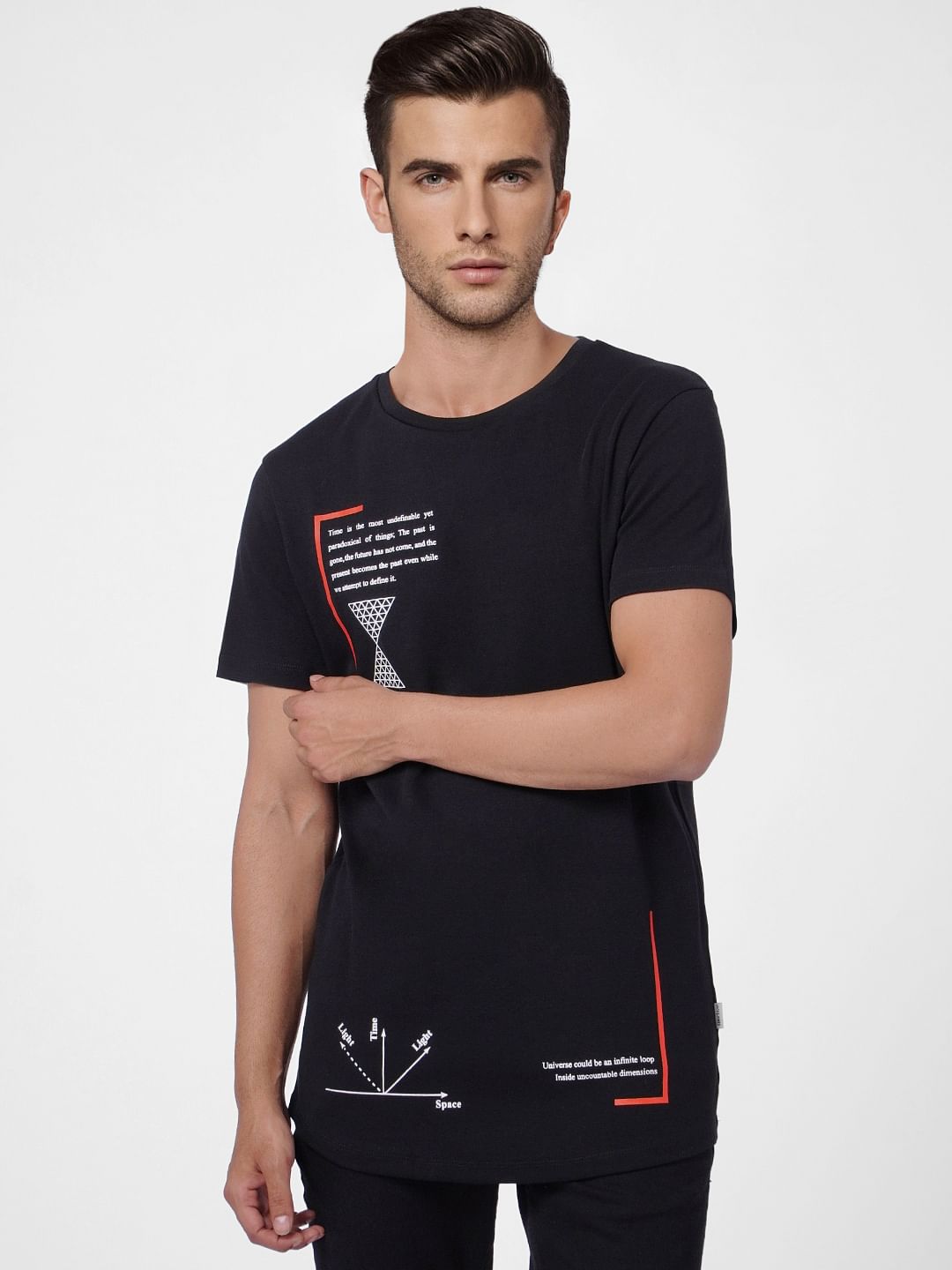 Black Graphic Print Crew Neck T-shirt