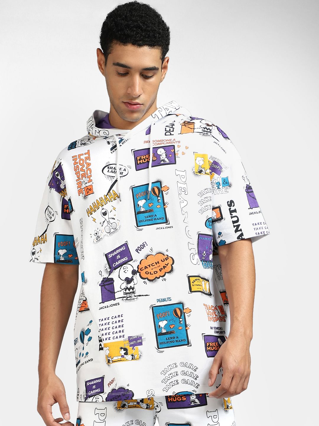 X PEANUTS White Graphic Print Co-ord Hoodie