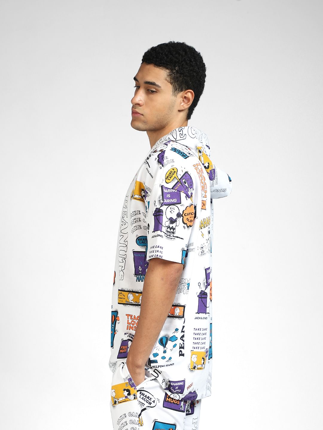 X PEANUTS White Graphic Print Co-ord Hoodie