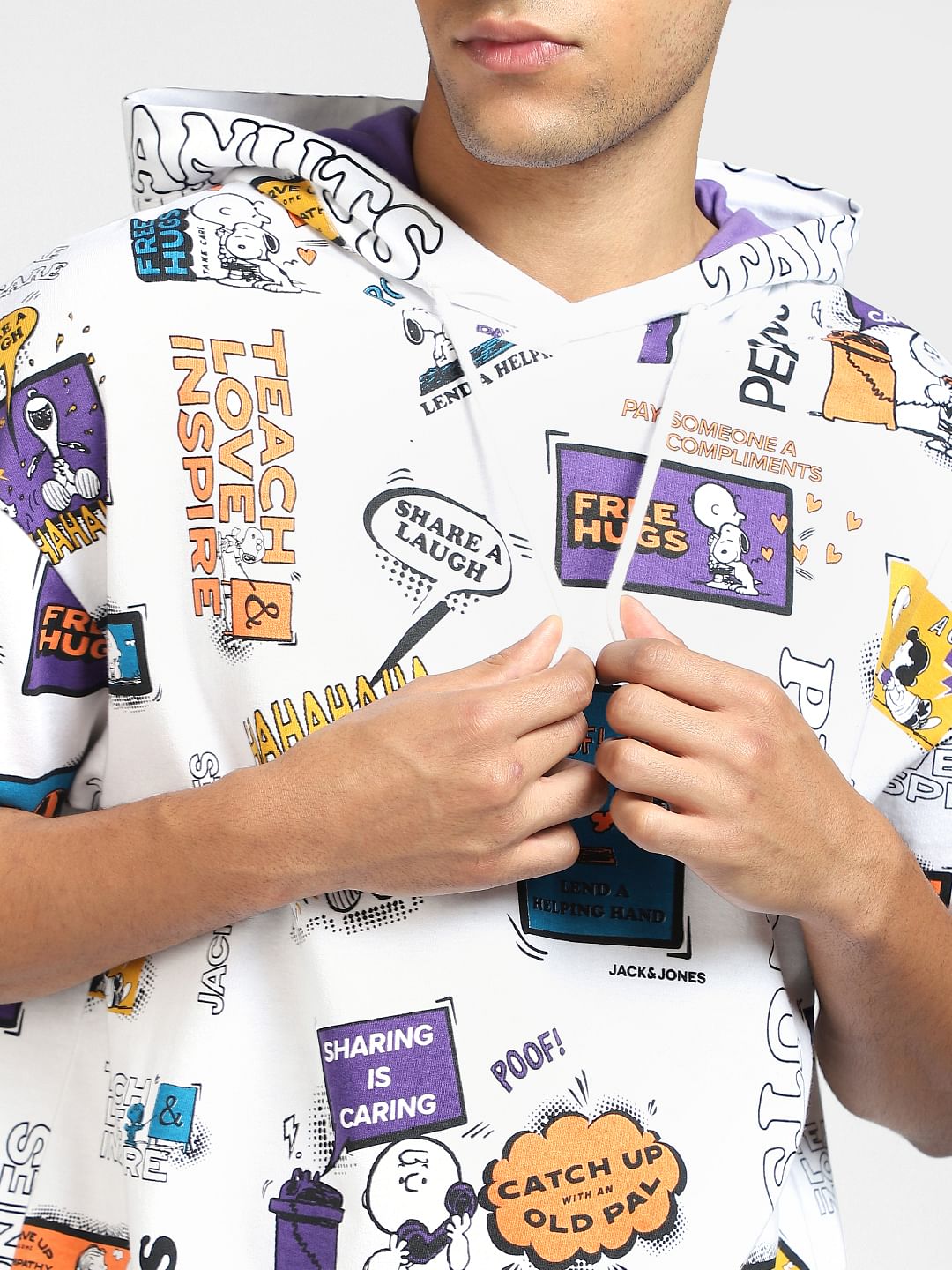 X PEANUTS White Graphic Print Co-ord Hoodie
