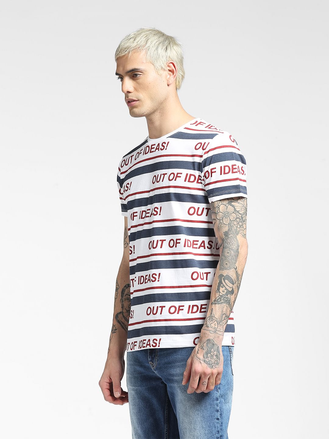 White Striped Crew Neck T-shirt