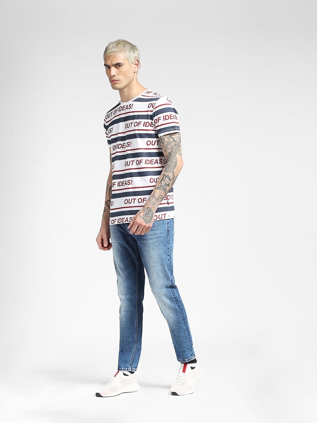 White Striped Crew Neck T-shirt