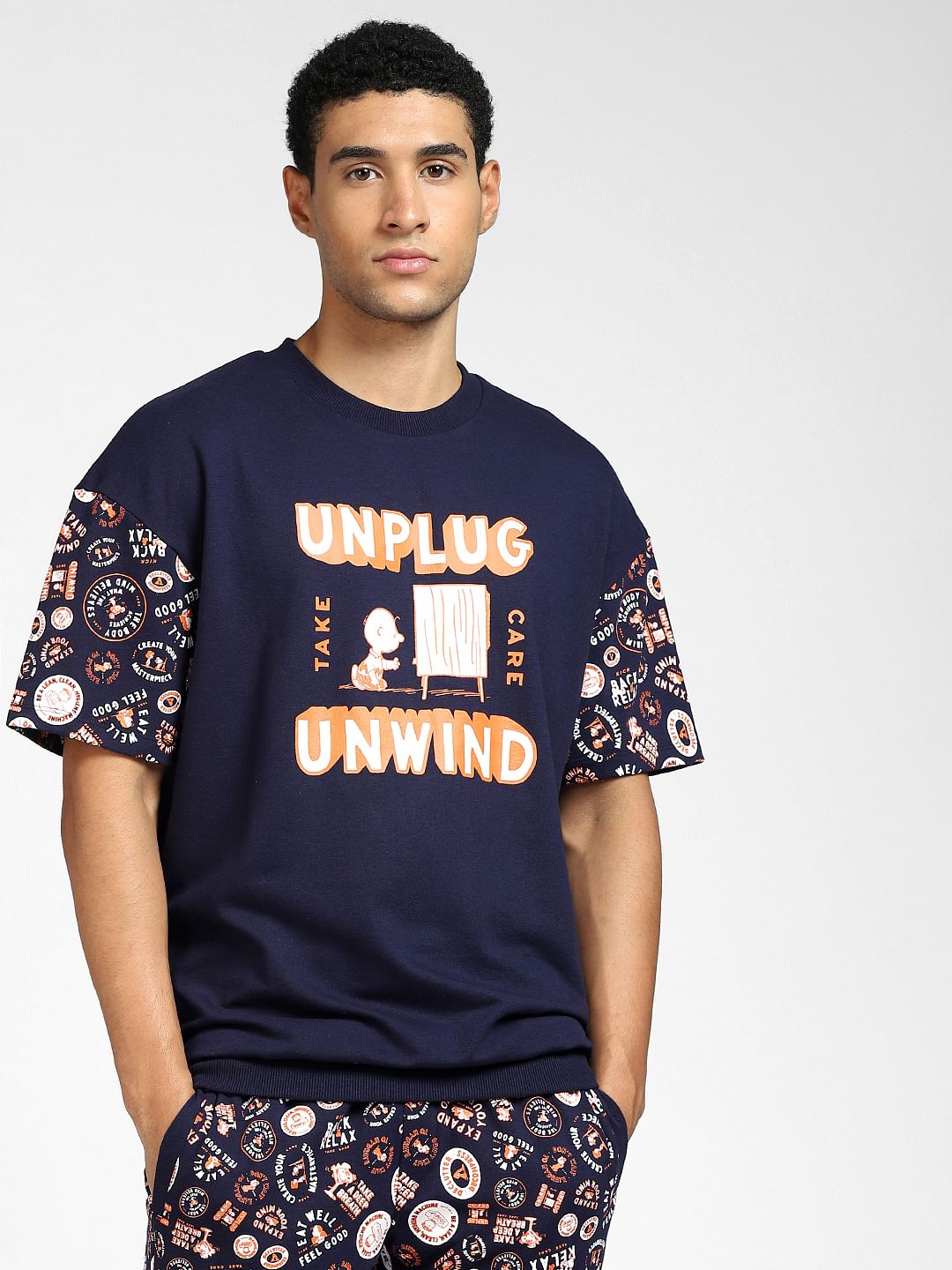 X PEANUTS Blue Graphic Print T-shirt