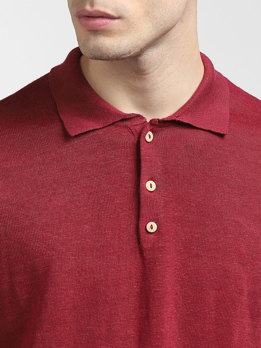 Red Knitted Polo Neck T-shirt