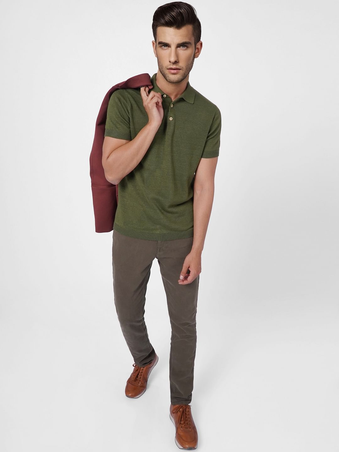 Green Knitted Polo Neck T-shirt