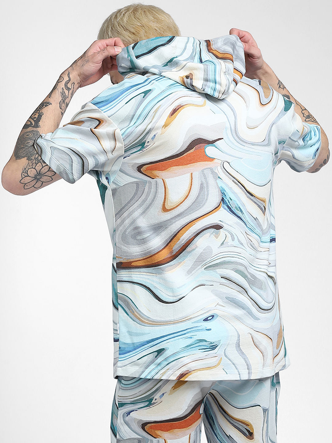 Blue Printed Co-ord Hoodie