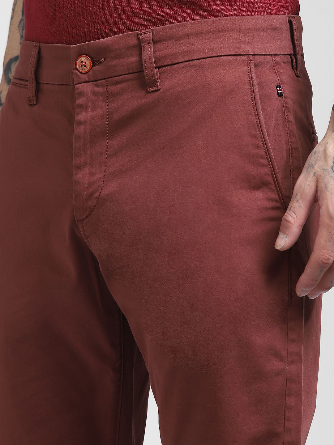 Red Mid Rise Pants