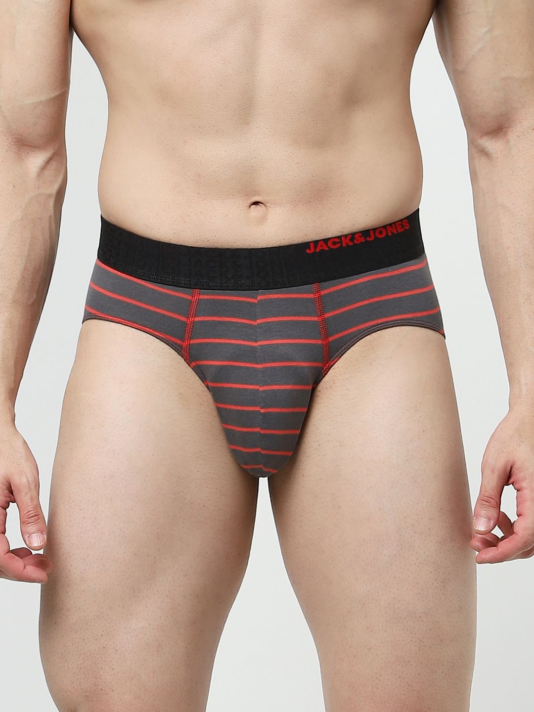 Dark Grey Striped Cotton Briefs
