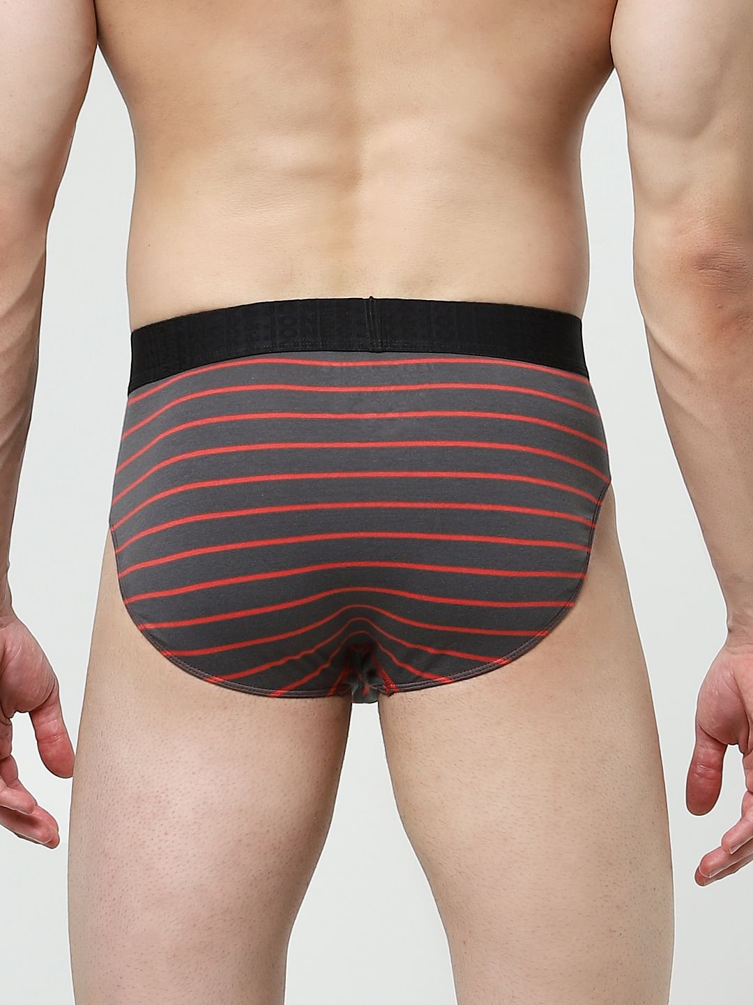 Dark Grey Striped Cotton Briefs