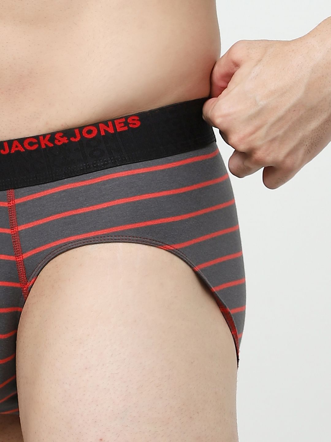 Dark Grey Striped Cotton Briefs