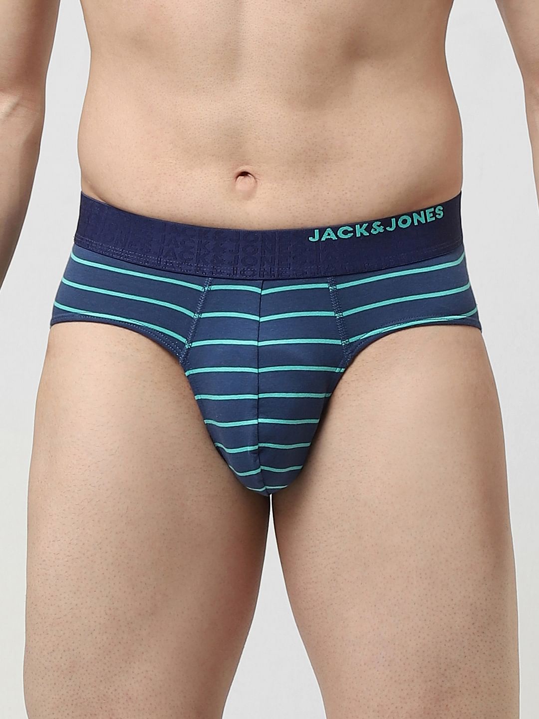 Dark Blue Striped Cotton Briefs