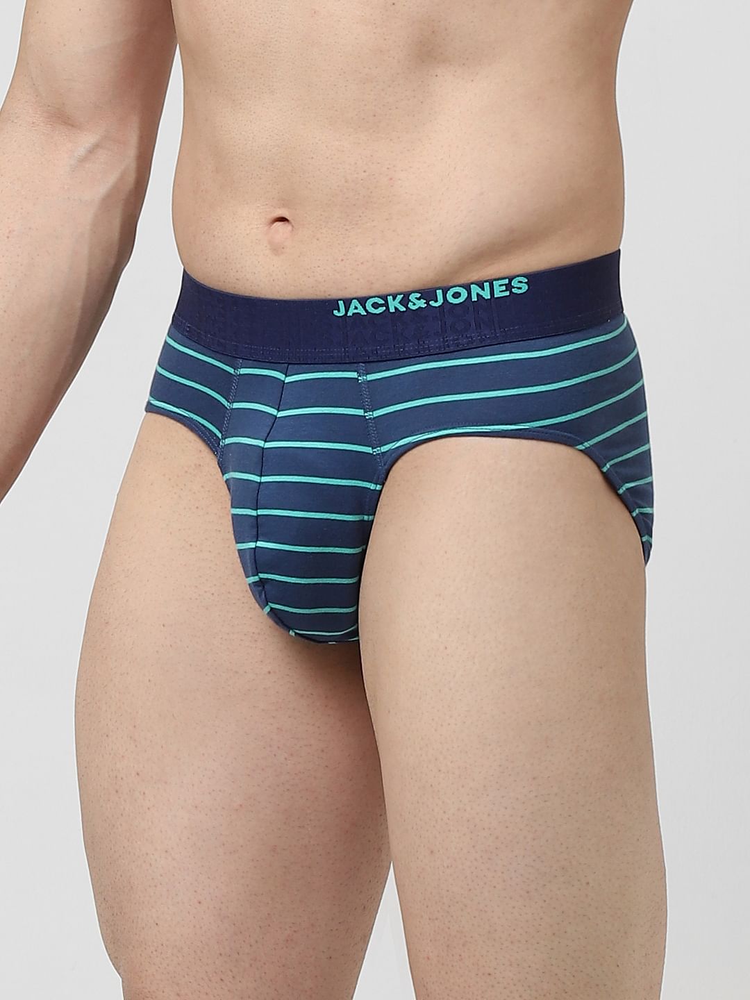 Dark Blue Striped Cotton Briefs