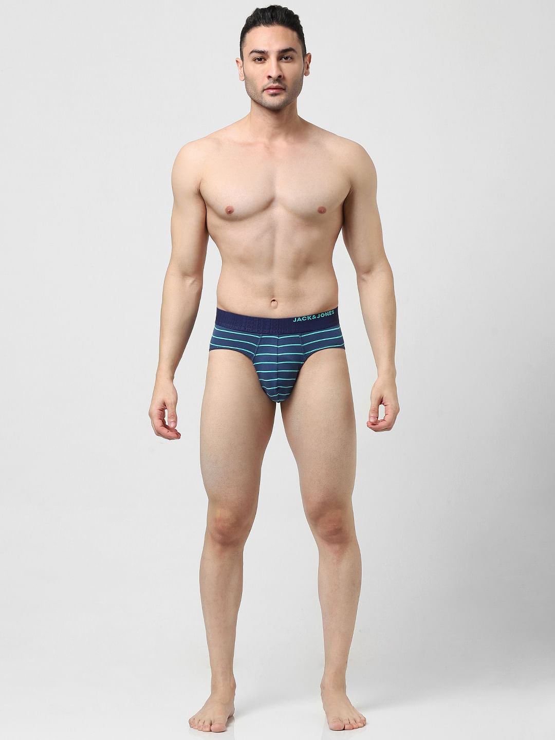 Dark Blue Striped Cotton Briefs