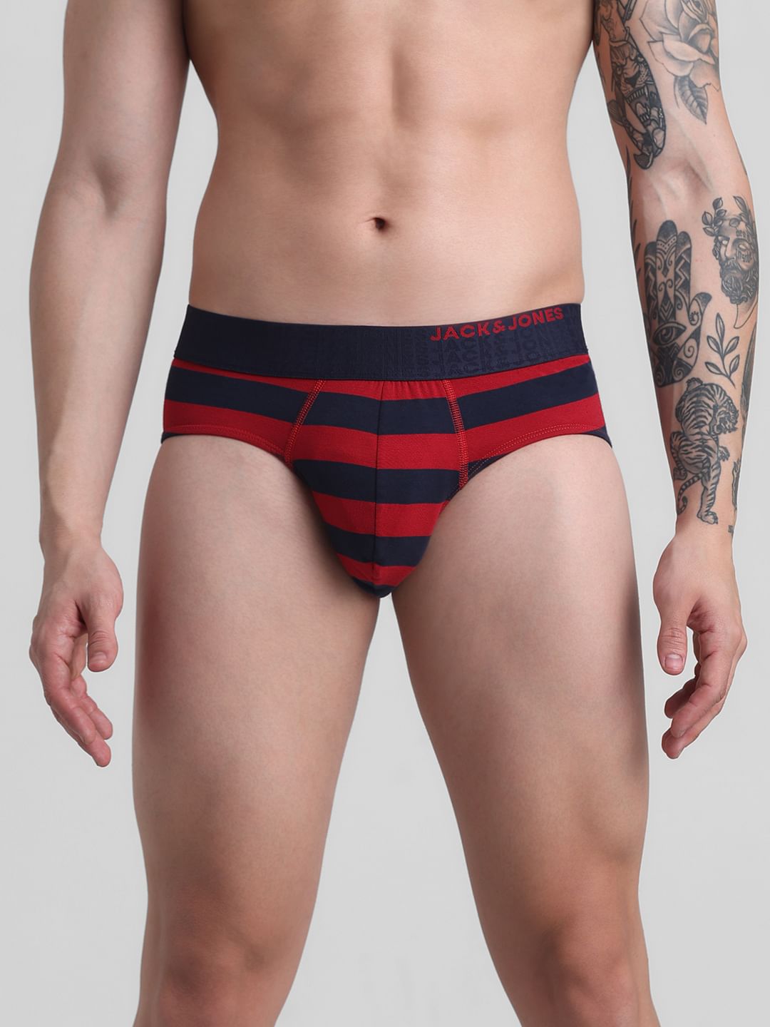 Red Rugby Striped Cotton Briefs