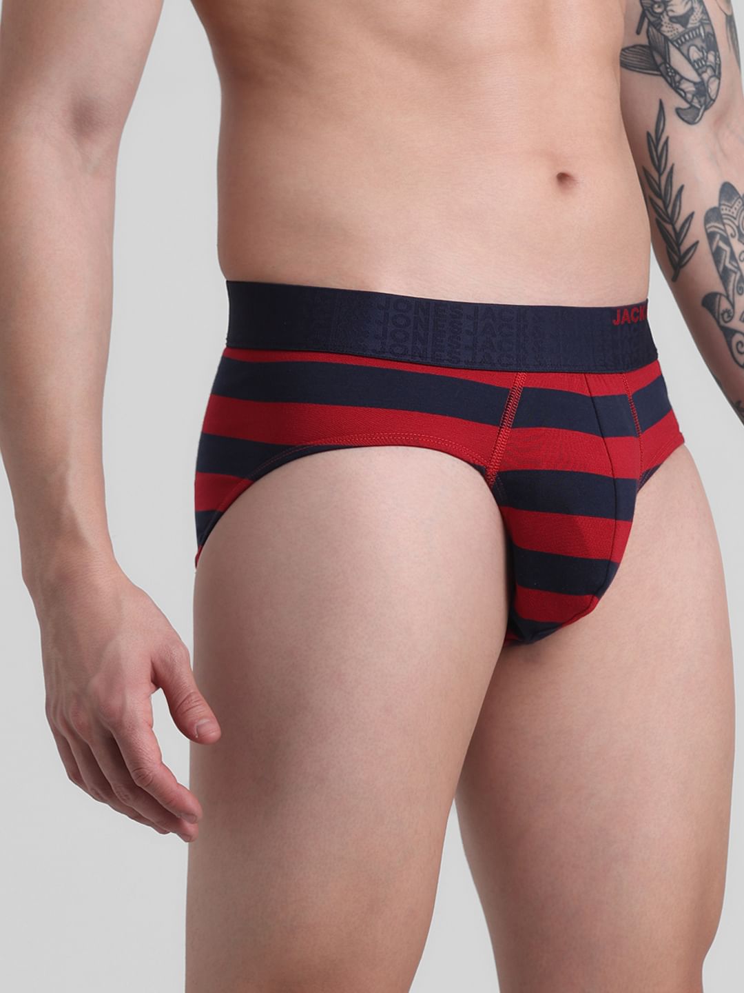 Red Rugby Striped Cotton Briefs