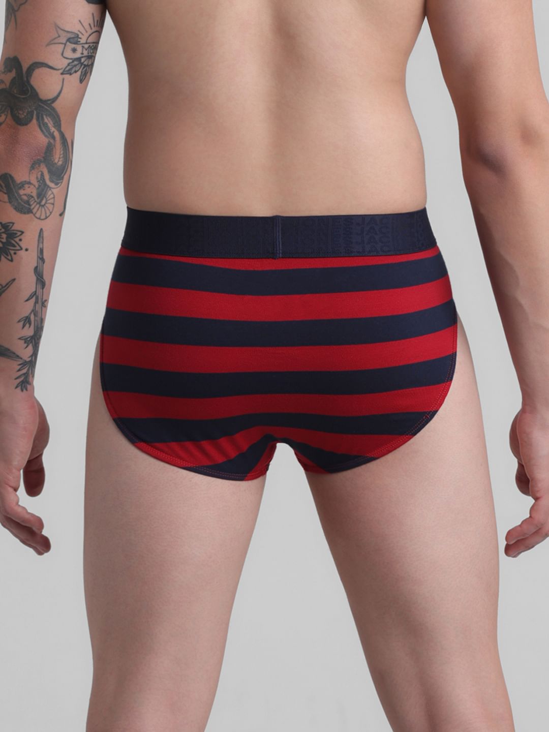 Red Rugby Striped Cotton Briefs