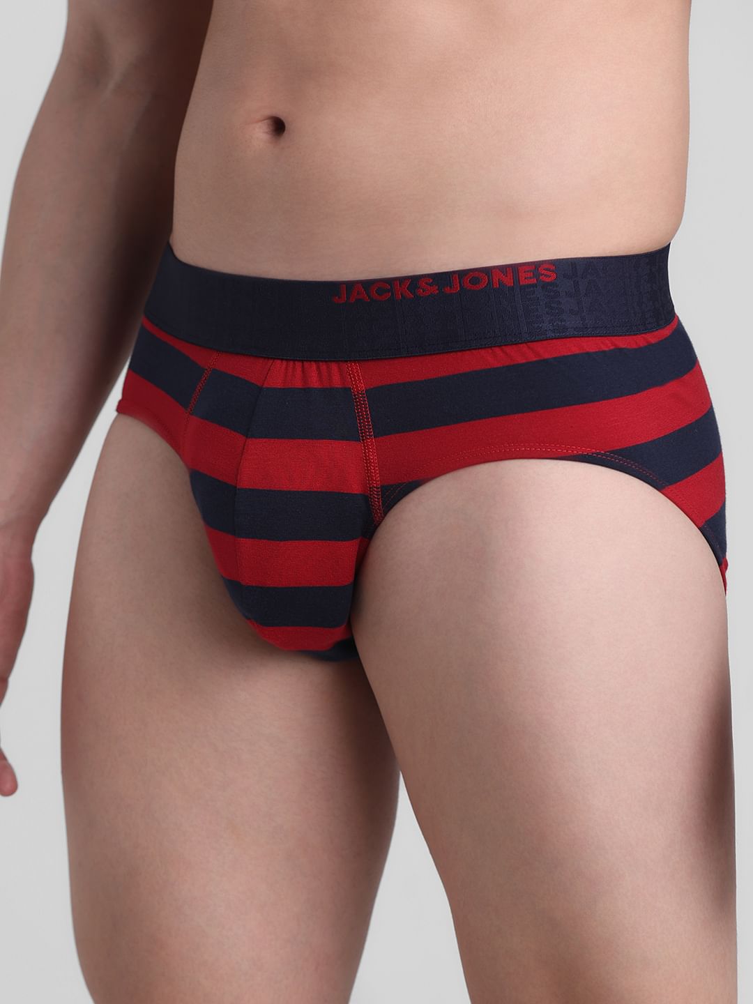 Red Rugby Striped Cotton Briefs