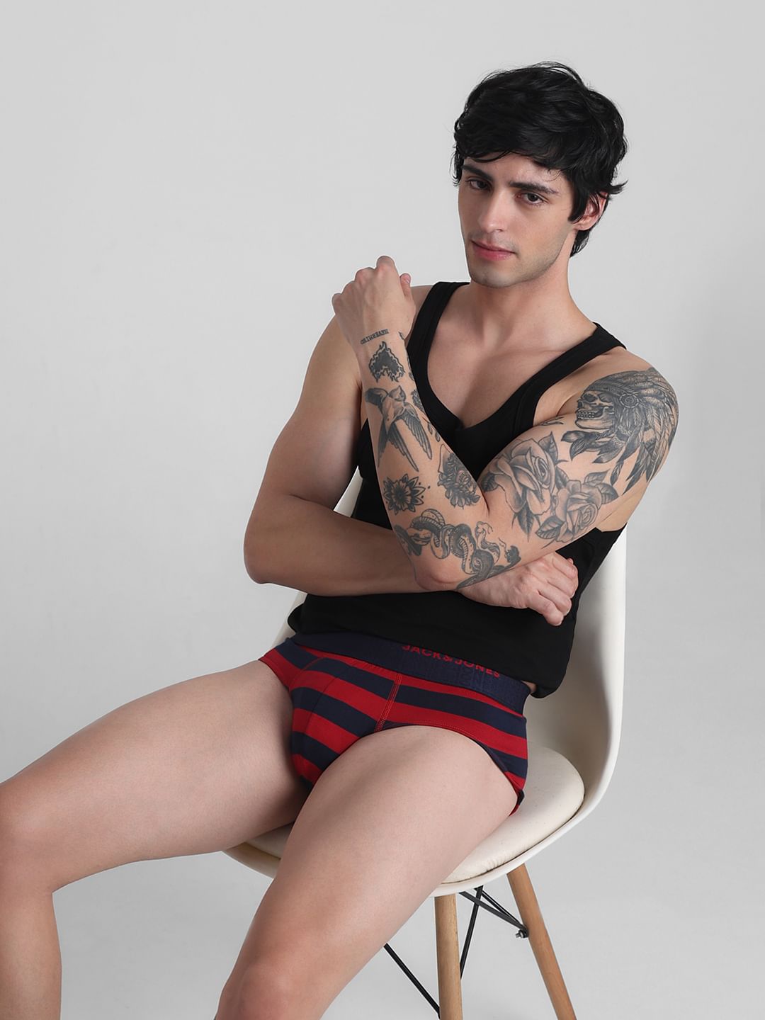 Red Rugby Striped Cotton Briefs