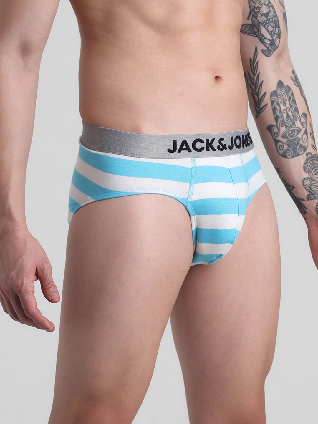 Light Blue Rugby Striped Cotton Briefs