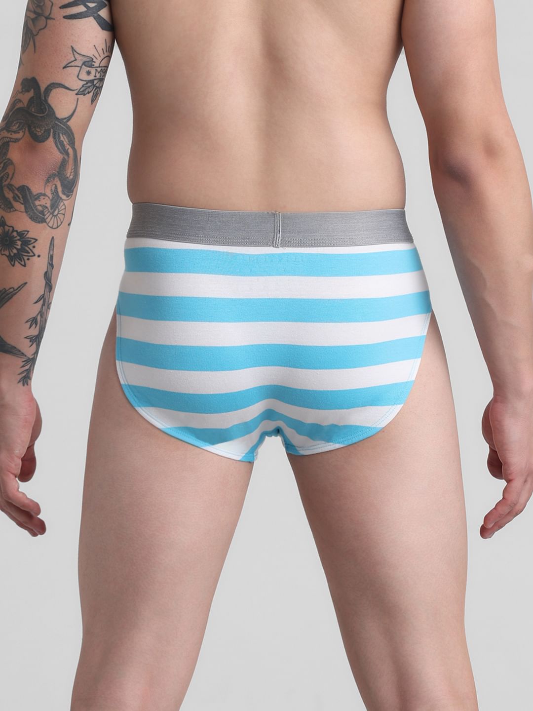 Light Blue Rugby Striped Cotton Briefs